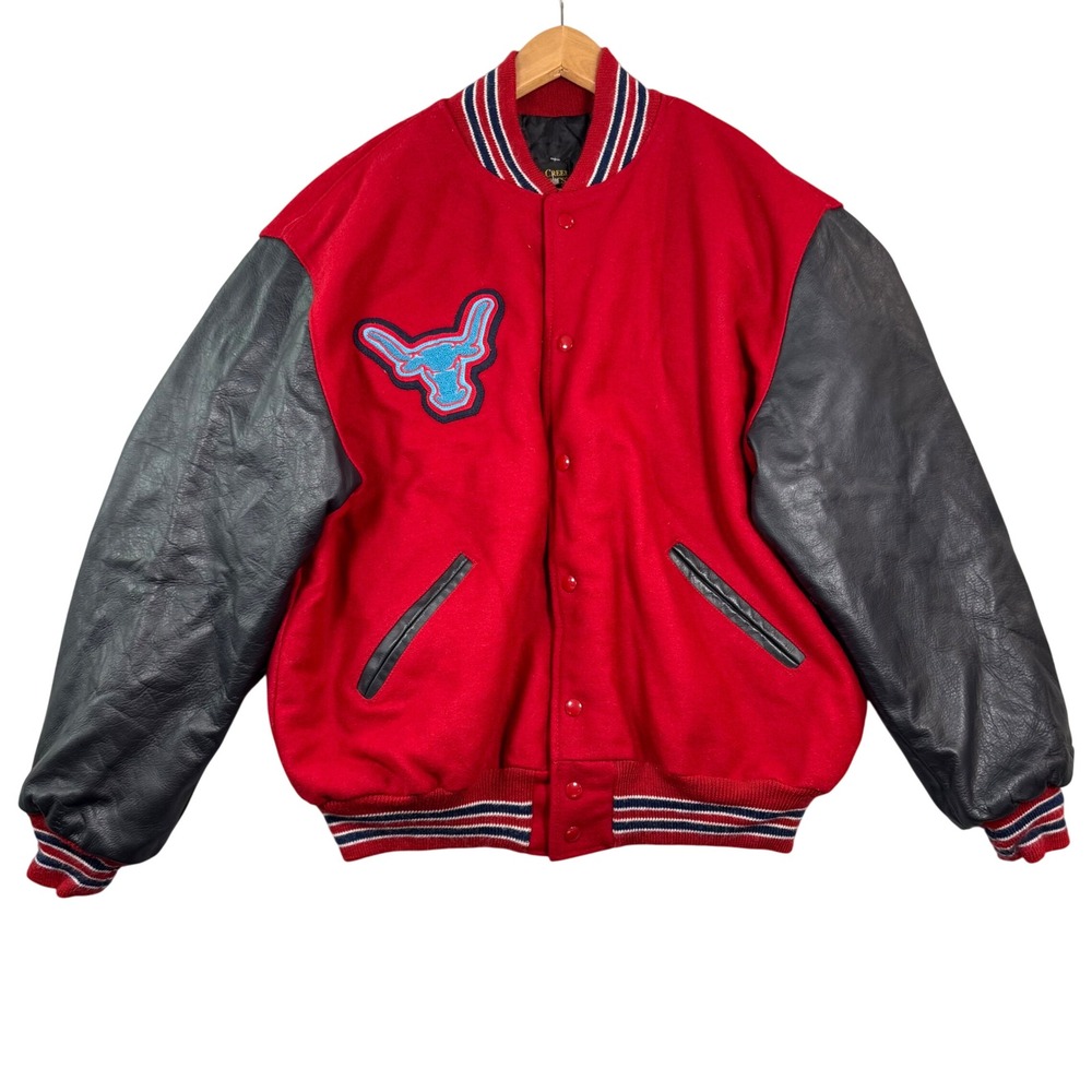 Rock Creek Athletics Chisholm Longhorns Varsity Letterman Jacket Wool Leather XL